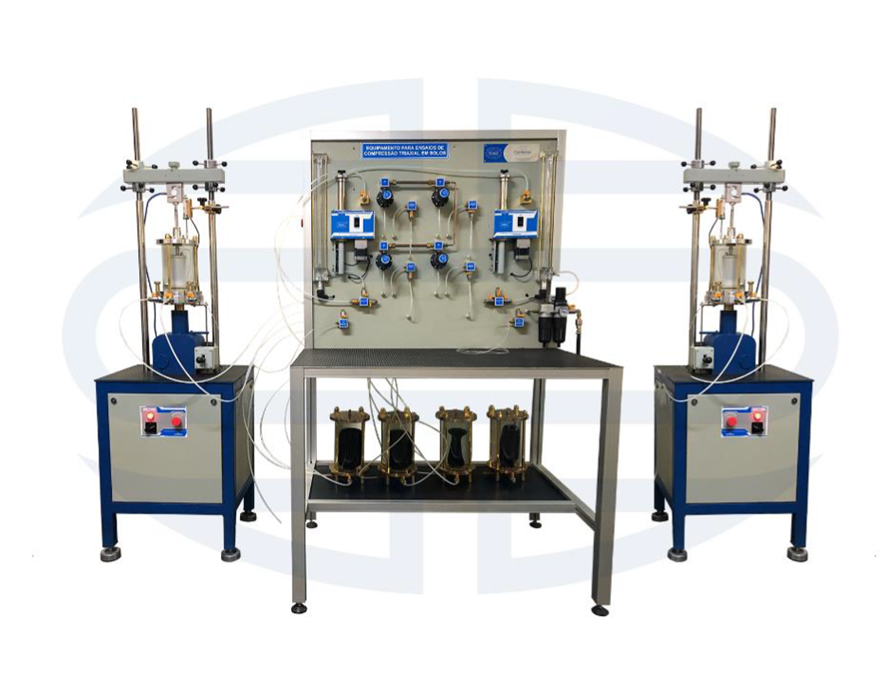 EQUIPAMENTO TRIAXIAL ESTÁTICO PARA ENSAIOS EM SOLO, SEM AR COMPRIMIDO COM 2 CONTROLADORES, COM CÉLULAS DE CARGA SUBMERSÍVEIS EQUIPAMENTO TRIAXIAL ESTÁTICO PARA ENSAIOS EM SOLO, SEM AR COMPRIMIDO COM 2 CONTROLADORES, COM CÉLULAS DE CARGA SUBMERSÍVEIS